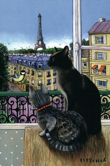 Open window with two cats, Paris